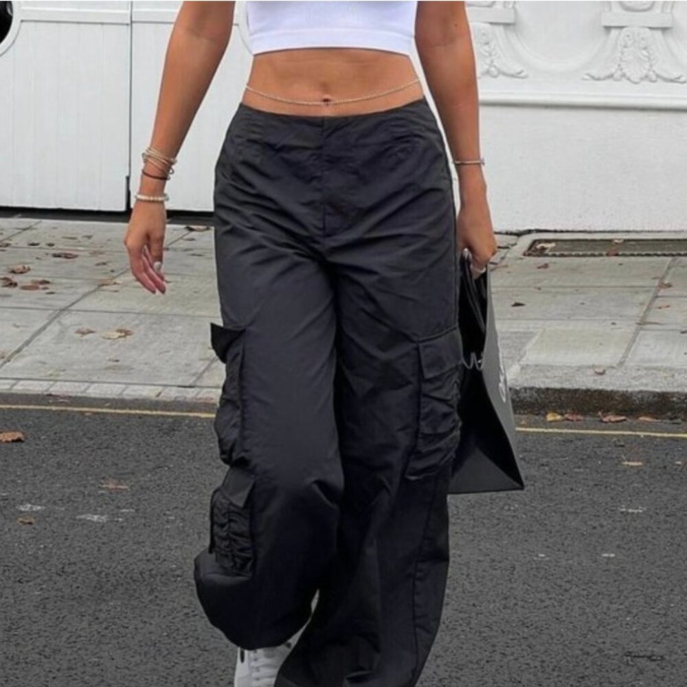 Zara Wide Leg Parachute Pants Small Black